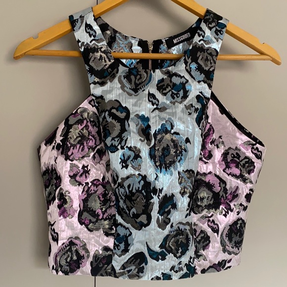 Missguided Tops - Metallic/Shimmer Tank/Crop Top Pink/Blue AU 10